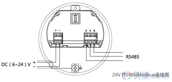 水滴天线雷达物位计24VRS485/Modbus接线图